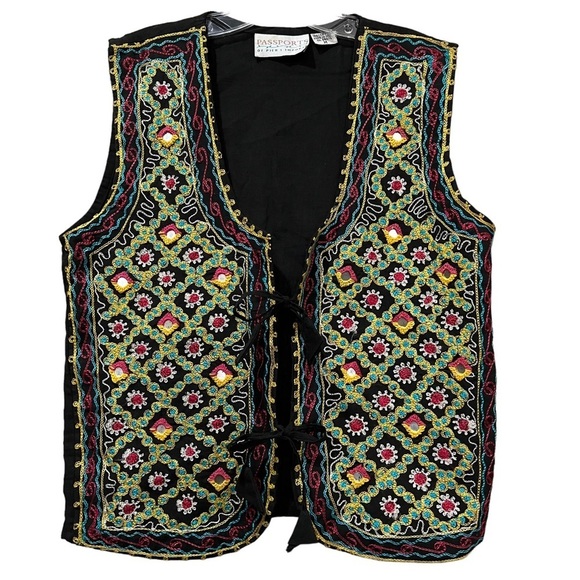 Passports Vintage Medium Banjara Open Tie Best Floral Embroidered Rainbow - Picture 1 of 6